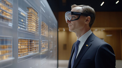 Fototapeta premium Business Professional Using Smart Glasses for Virtual Architecture Visualization