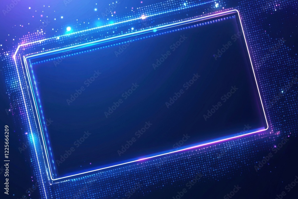 Aufkleber abstract neon frame design with glowing lights and sparkles on a dark background