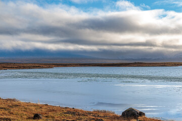 Glacial lake Uxavatn in the west of Iceland