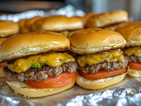Juicy Cheeseburger Sliders Closeup Photography