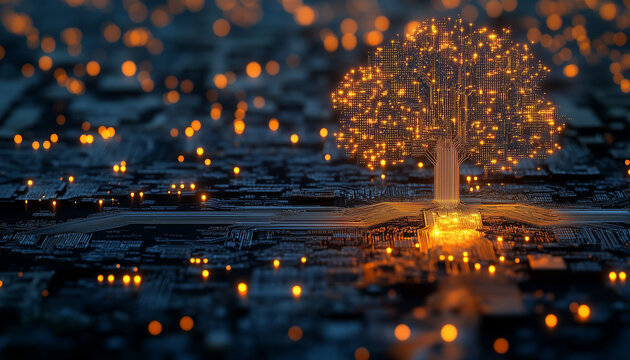 yellow glowing digital tree