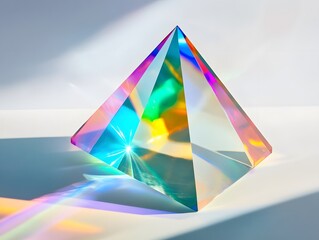 Iridescent Glass Pyramid Abstract Prism Light Refraction Rainbow Colors