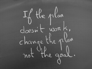 Inspirational handwritten quote on a chalkboard - If the plan doesn't work change the plan not the...