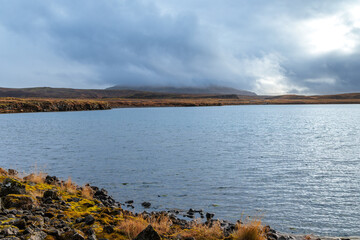 The large lake Thingvallavatn in the national park in the west of Iceland