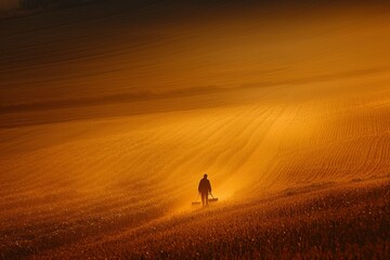 Golden Hour Farmer Walking Through Wheat Field