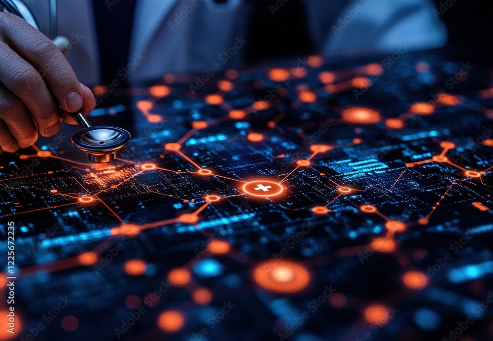 Poster exploring digital health technology through data analysis and virtual diagnostics in a modern health