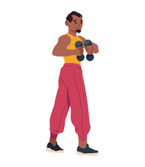 man Holding Dumbbells in Red Pants
