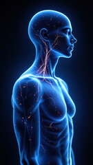 A digital illustration of a human torso with internal organs highlighted against a dark background, focusing on the importance of the vagus nerve in VNS (vagus nerve stimulation).