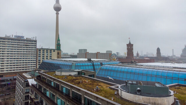 Aerial View on Berlin from center nearby River Spree