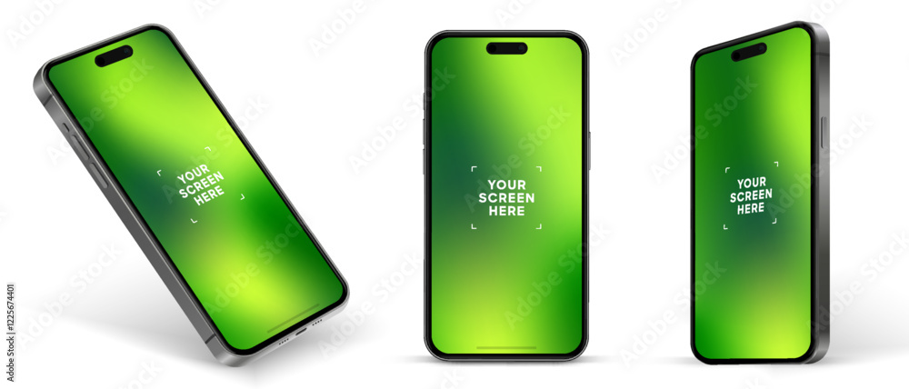 Aufkleber Realistic smartphone mockup. Mobile phone vector with isolated on white background. Device front view. 3D mobile phone with shadow. Realistic, high quality smart phone mockup for ui ux presentation.