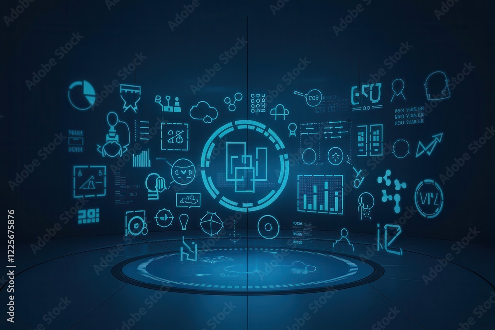 Poster futuristic digital interface: data visualization and technology