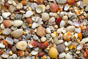 Colorful Seashells and Pebbles Beach Texture