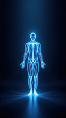 A humanoid figure with highlighted skeletal structure against a dark background, symbolizing VNS or vagus nerve stimulation.