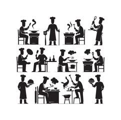Chef in various actions silhouette vector illustration
