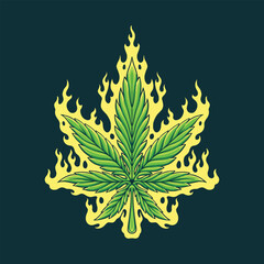 weed leaf burning trippy mascot illustration