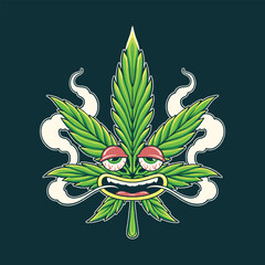 weed leaf trippy groovy cartoon character vector illustration