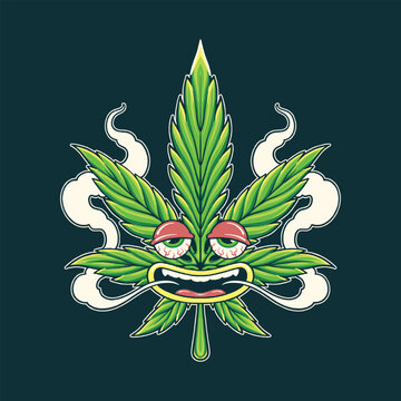 weed leaf trippy groovy cartoon character vector illustration