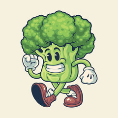 broccoli groovy cartoon character mascot illustration