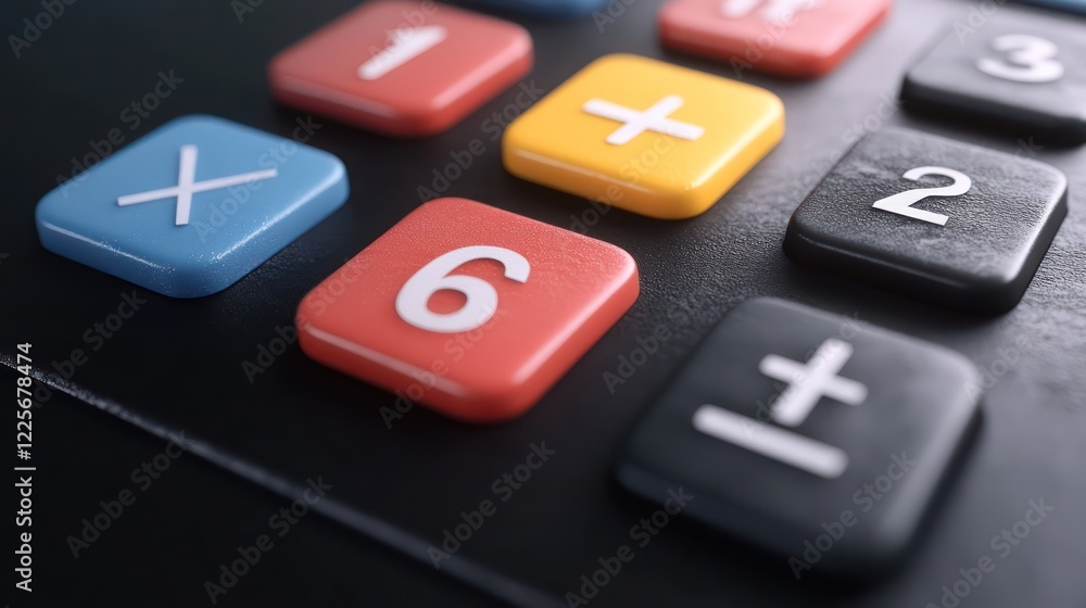 Poster 3d calculator buttons with a plus, minus, multiply, and equal icon isolated 3d render