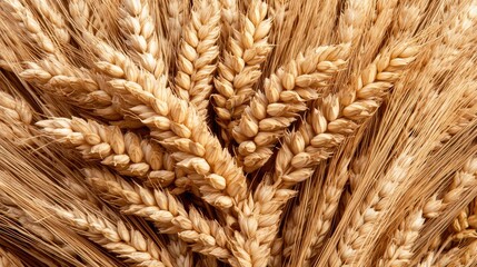 Golden wheat stalks background, harvest season