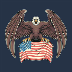 eagle holding american flag mascot illustration