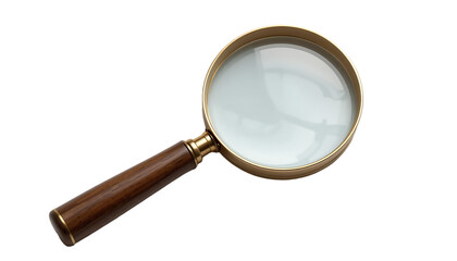 Gold-framed magnifying glass with wooden handle on white background – elegant, vintage, high-quality, perfect for collectors and decor enthusiasts