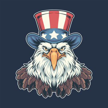 eagle wearing american hat vector illustration