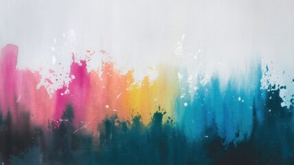 Vibrant abstract watercolor art featuring a gradient of pink, orange, and blue hues blending beautifully in a soft, ethereal manner.