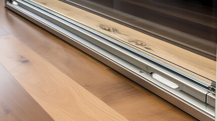 Obraz premium A close-up of a seamless connection between polished hardwood flooring and modern ceramic tiles in a luxury home.