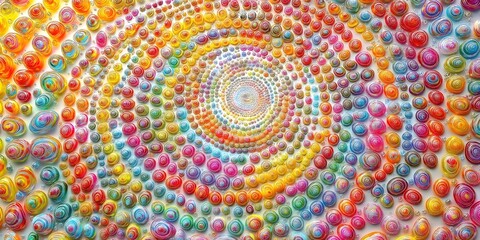 Obraz premium Rainbow Spiral of Colorful Spheres: A mesmerizing hypnotic spiral of vibrant, multicolored spheres creates a kaleidoscopic effect, drawing the eye into its colorful vortex. 