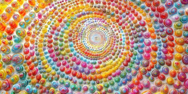 Rainbow Spiral of Colorful Spheres: A mesmerizing hypnotic spiral of vibrant, multicolored spheres creates a kaleidoscopic effect, drawing the eye into its colorful vortex.  