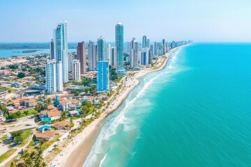 Naklejka premium Coastal City Skyline Beachfront High Rise Buildings