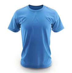 front view of a blue t-shirt mockup template isolated on a white background for easy customization