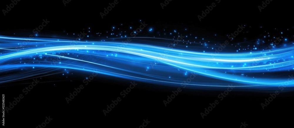 Poster abstract blue wave patterns with glowing particles representing digital technology and network conne