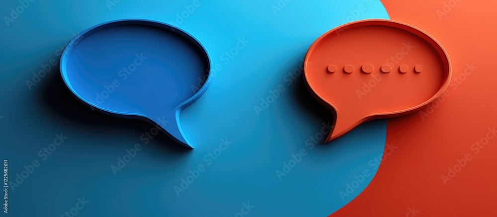 Poster red and blue speech bubbles representing conversation concepts with space for text ideal for messagi