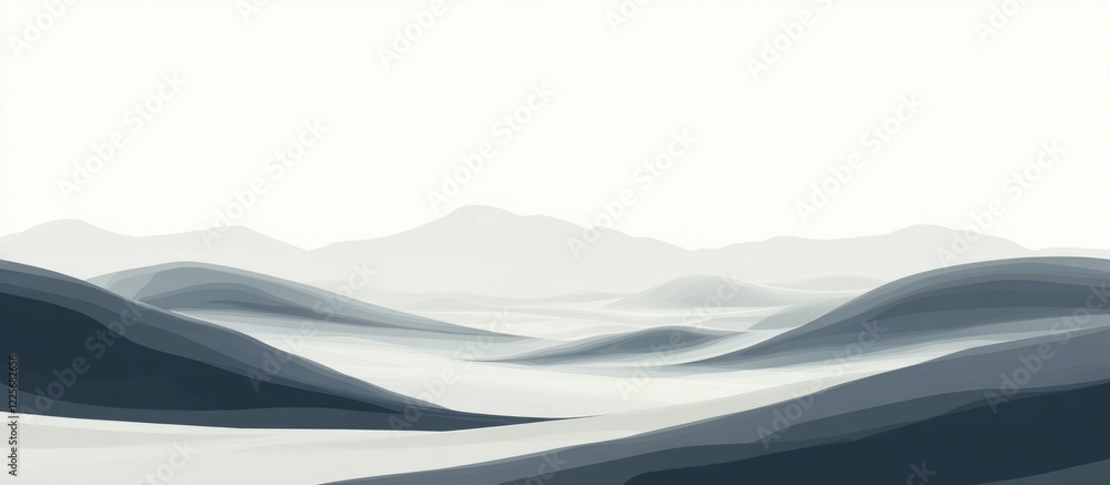 Poster minimalist gray desert landscape with soft hills and expansive copy space for text or branding use