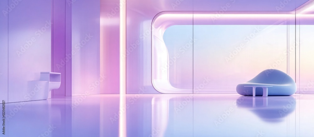 Poster futuristic minimalist office interior with sleek design elements and soft pastel colors for text pla
