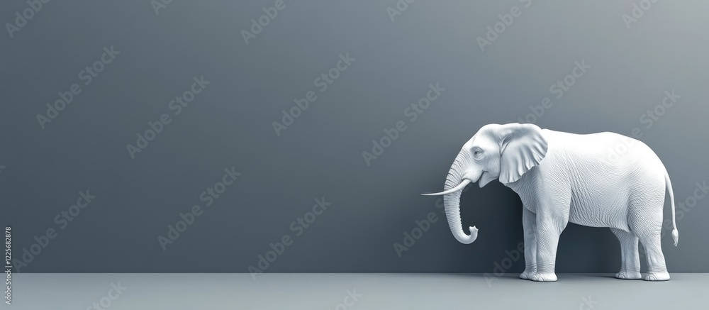 Aufkleber White elephant standing against a gray backdrop with ample empty space for text or design elements.