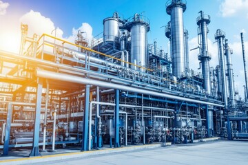 Fototapeta premium Industrial Refinery Complex Showing Pipes And Towers