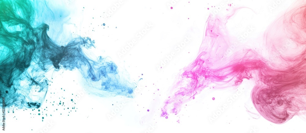 Poster colorful smoke effect on white background with ample blank space for text or design applications