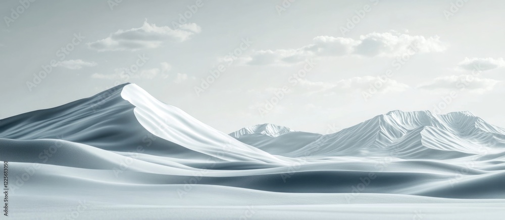 Poster serene gray desert landscape with soft mountain forms and expansive copy space for text integration