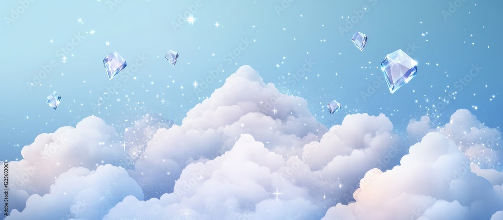Poster dreamy abstract clouds with crystals and starry lights creating a magical atmosphere for text placem