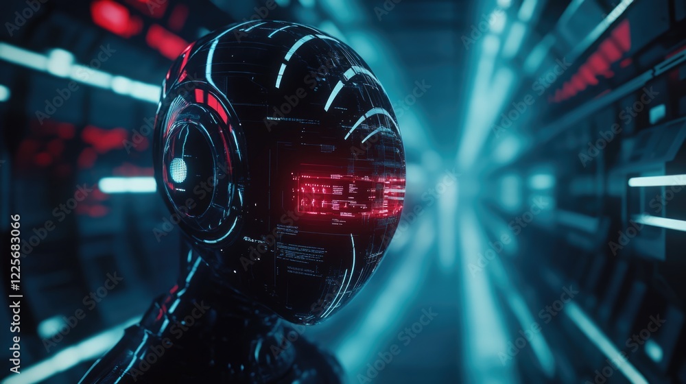 Poster futuristic virtual assistant robot in a digital environment showcasing advanced ai technology for on