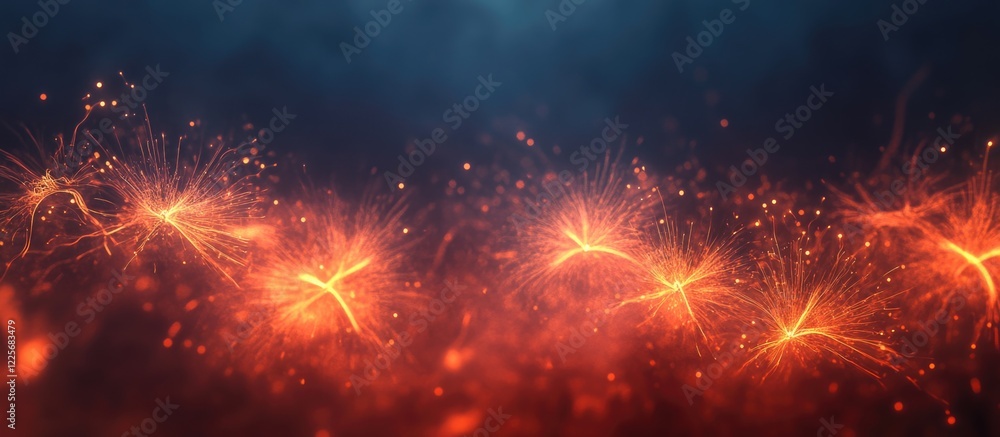 Poster elegant fireworks background banner with vibrant sparks and deep blue hues featuring ample space for