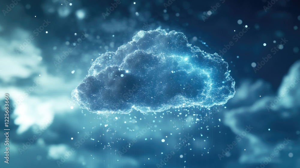 Poster cloud storage technology concept with data synchronization and security elements