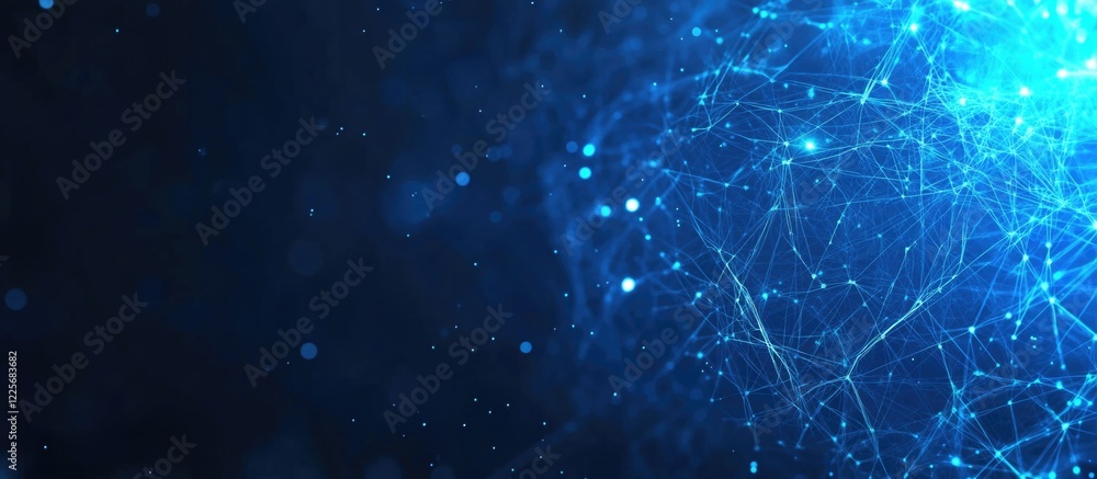 Poster blue neuron network background with neural connections and light space for text in neurobiology and 