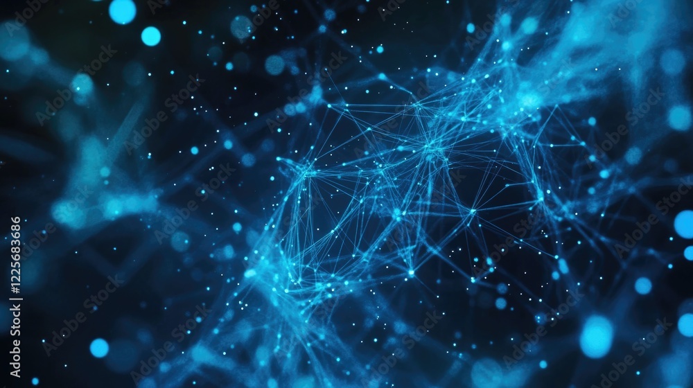 Aufkleber abstract network connectivity digital visualization with blue particles and lines
