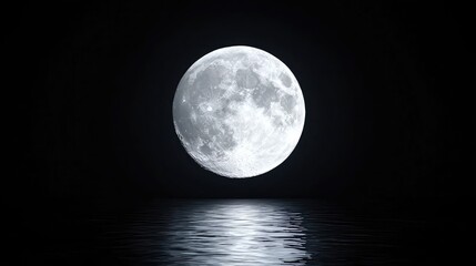 Obraz premium Full moon over calm water at night. Serenity scene for relaxation, meditation, and travel brochures