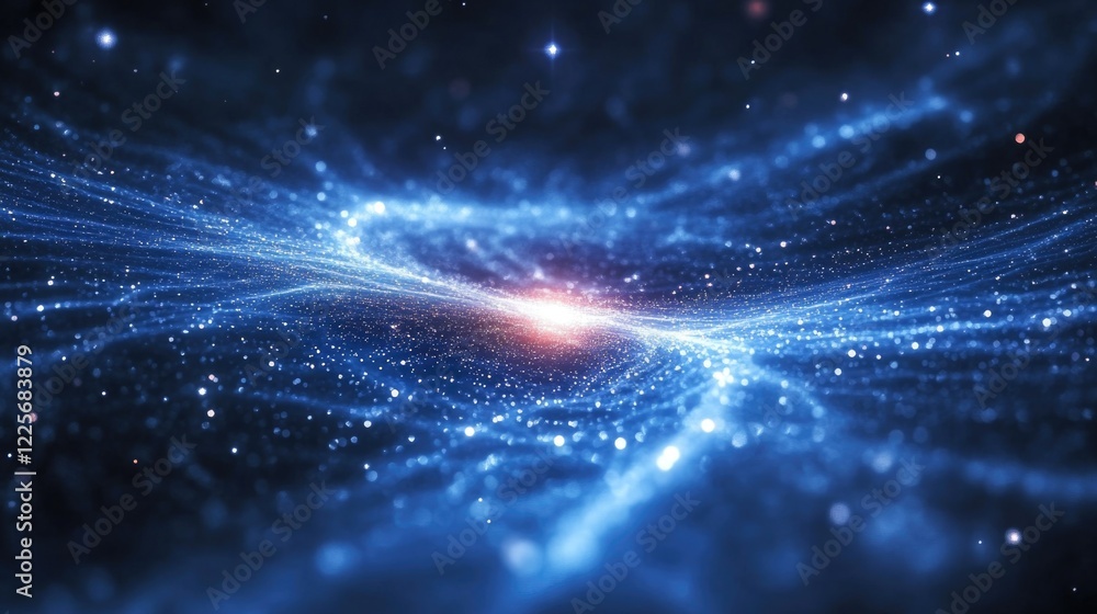 Poster abstract starry universe background with glowing particles and nebula effect ideal for text overlay 