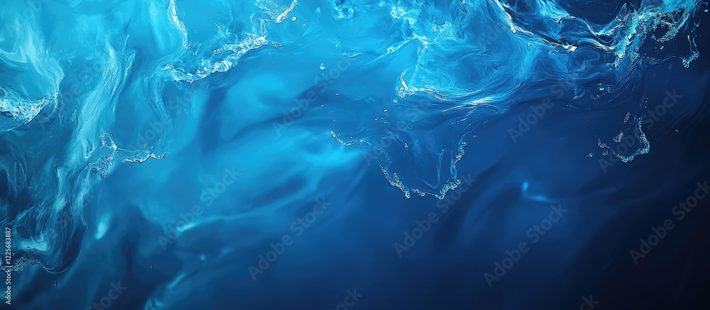 Poster vibrant water splash creating dynamic patterns on a deep blue background ideal for adding custom tex